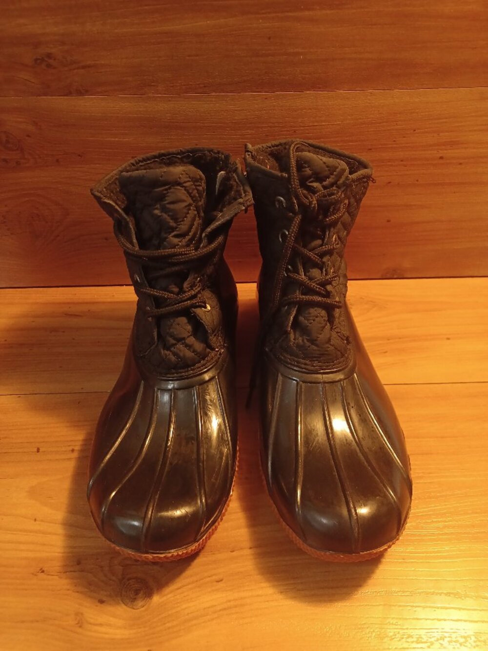 George Women's Quilty Rain Duck Boots Fur-Lined  Black Rubber with  Zipper